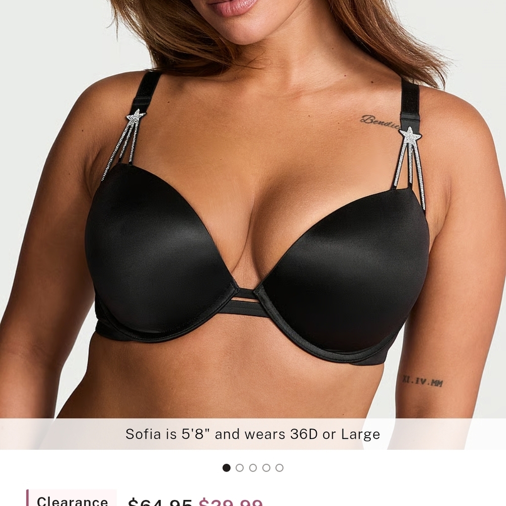 Victoria's Secret Black Satin Push-Up Bra with Star Accent Straps